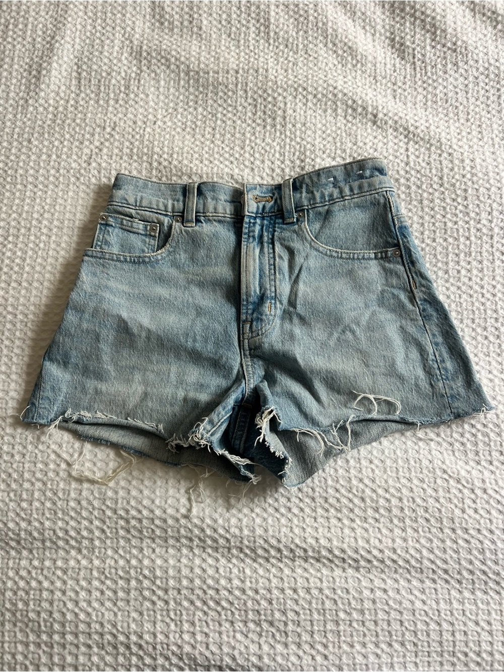 Madewell Light Blue Distressed High-Rise Denim Shorts